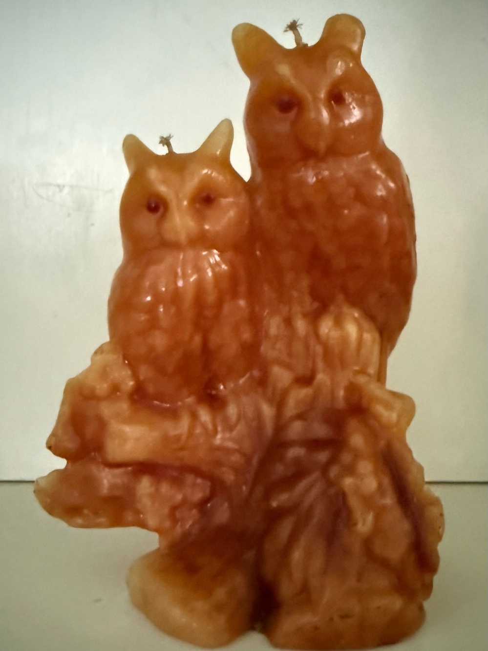 Vintage Pair of Owls Wax Candle Figurine Orange-Brown Unused